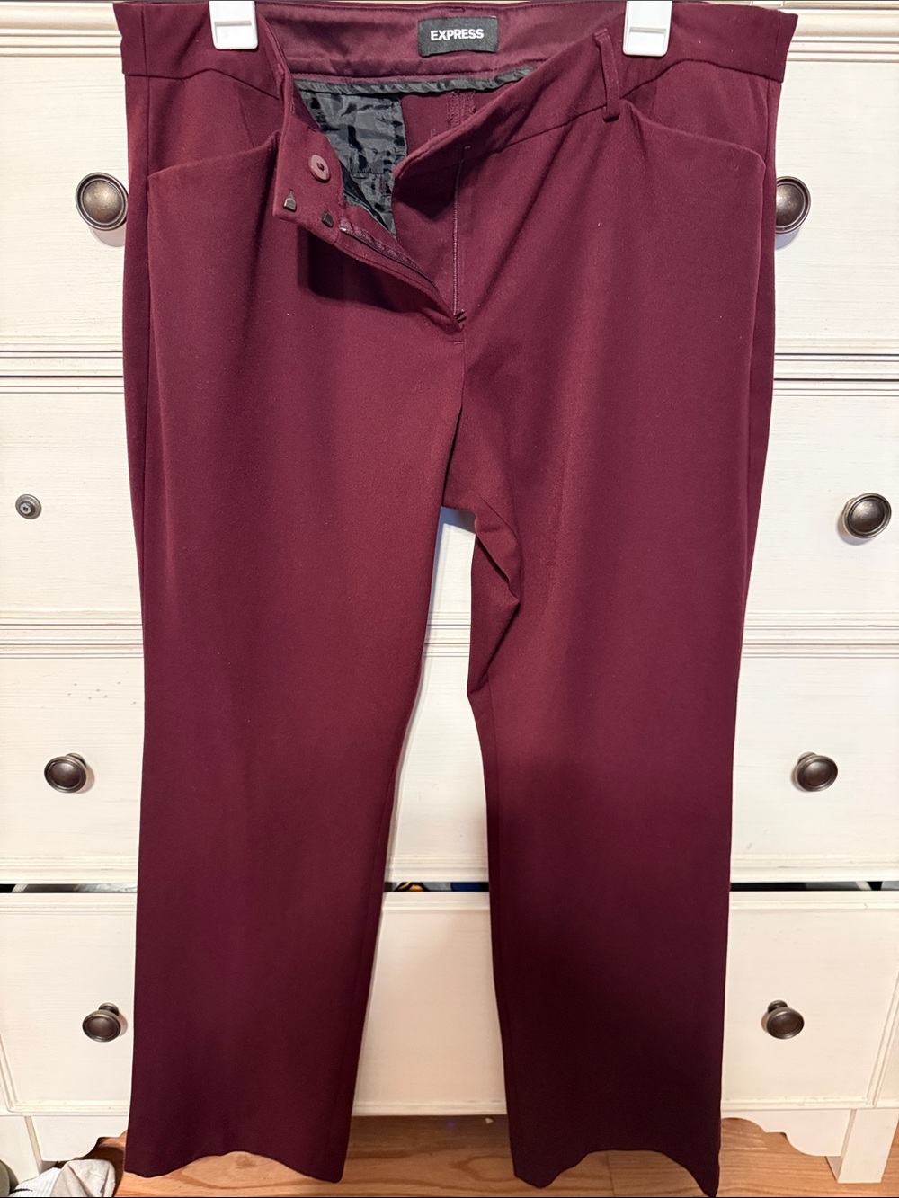 Express Womenβs Wine Barely Boot Editor Pants